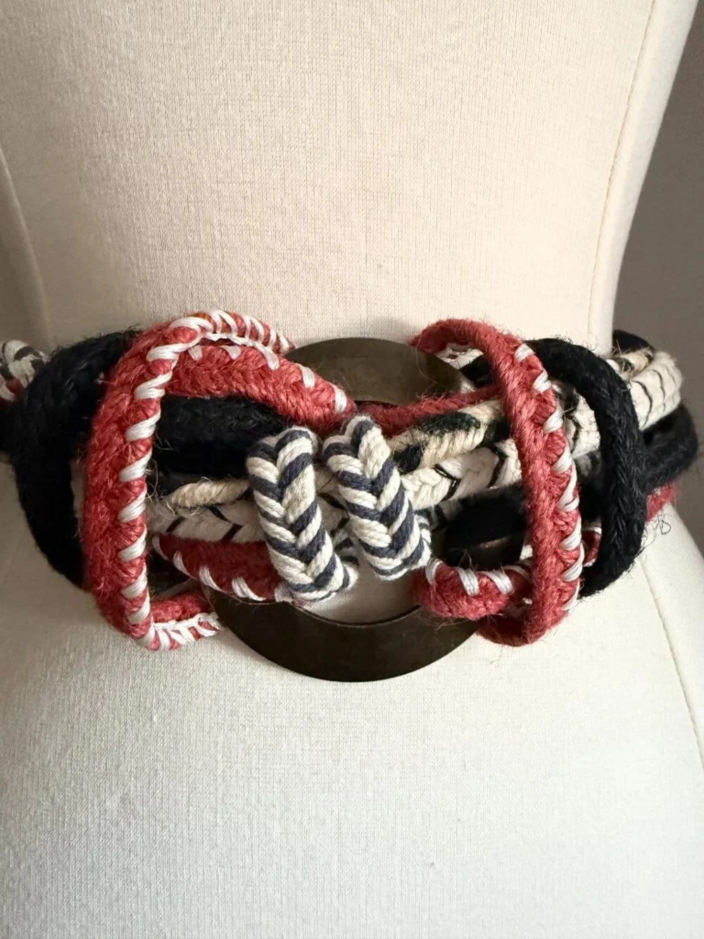 Zara Boho Braided Rope Waist Belt | Wood Ring Knot Statement Belt